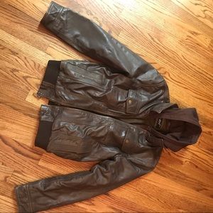 Black rivet leather bomber style jacket